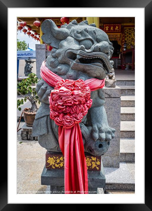 Temple lion statue outside a Chinese temple, Framed Mounted Print by Kevin Hellon