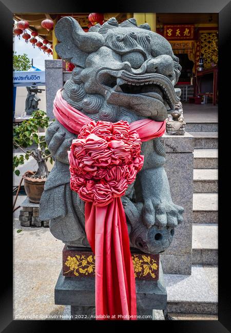 Temple lion statue outside a Chinese temple, Framed Print by Kevin Hellon