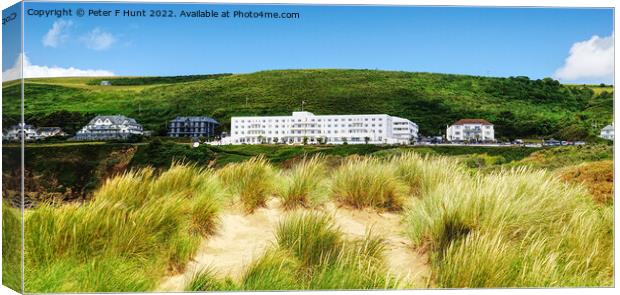 Saunton Sands Hotel From The Dunes Canvas Print by Peter F Hunt