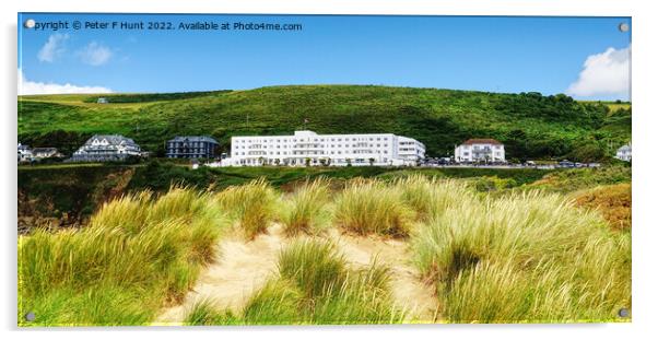 Saunton Sands Hotel From The Dunes Acrylic by Peter F Hunt