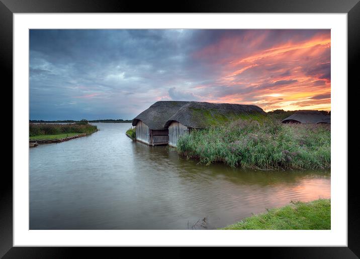 Sunset over Hickling Broad in Norfolk Framed Mounted Print by Helen Hotson