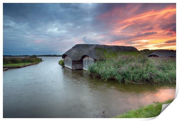 Sunset over Hickling Broad in Norfolk Print by Helen Hotson