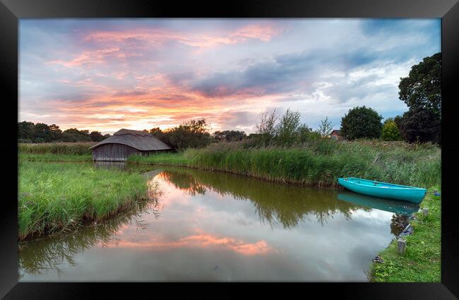 Thatched Boat House on the Norfolk Broads Framed Print by Helen Hotson