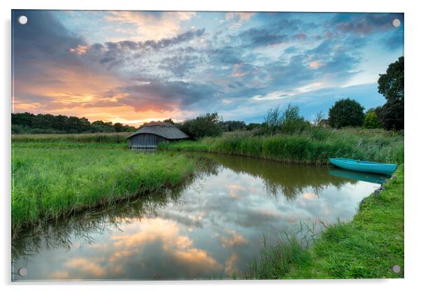 Beautiful Sunset on the Norfolk Broads Acrylic by Helen Hotson