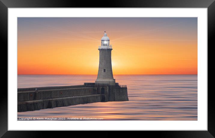 Majestic Tynemouth Lighthouse at Sunset Framed Mounted Print by Kevin Maughan