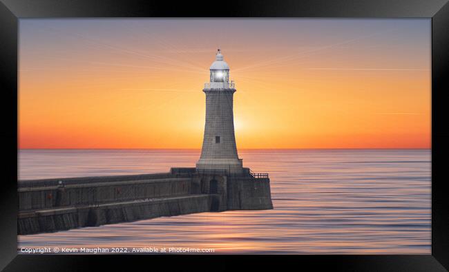 Majestic Tynemouth Lighthouse at Sunset Framed Print by Kevin Maughan