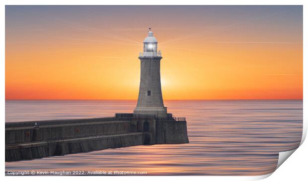Majestic Tynemouth Lighthouse at Sunset Print by Kevin Maughan