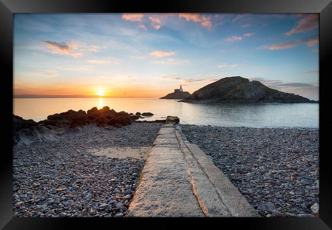 Sunrise at The Mumbles Framed Print by Helen Hotson