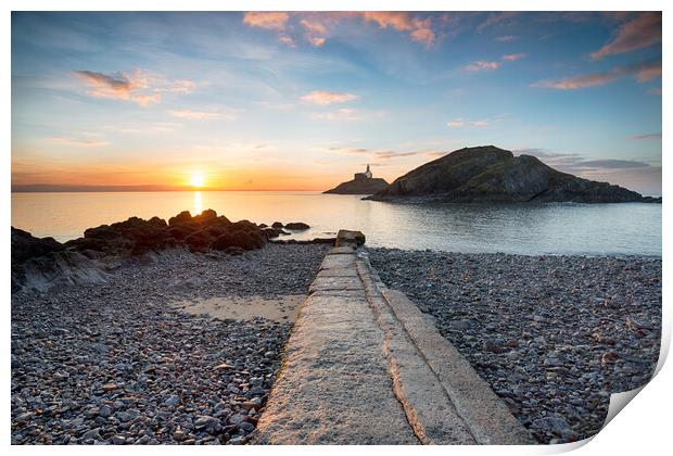 Sunrise at The Mumbles Print by Helen Hotson