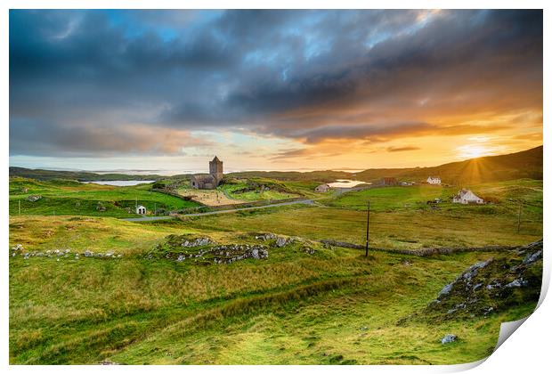 Sunset over Rodel on the Isle of Harris Print by Helen Hotson