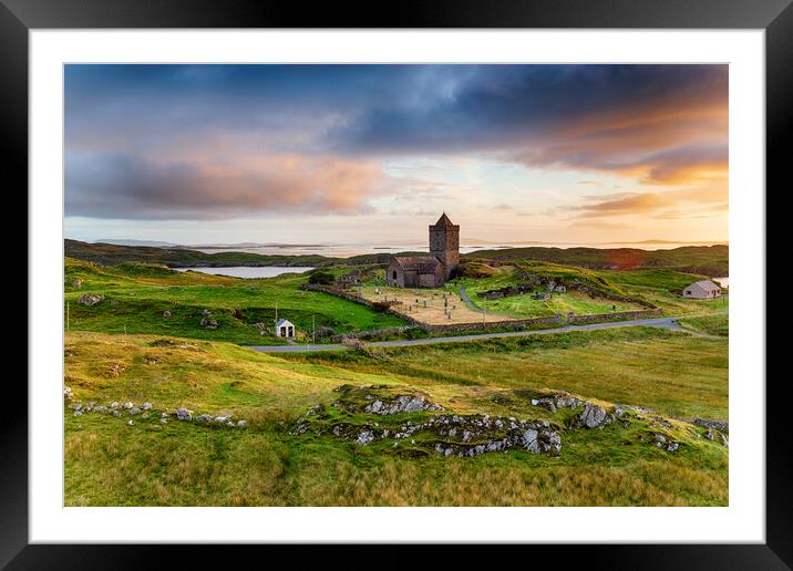 Moody sunset over the old church at Rodel  Framed Mounted Print by Helen Hotson