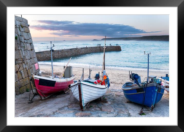 Fishing boats on the beach at Sennen Cove Framed Mounted Print by Helen Hotson