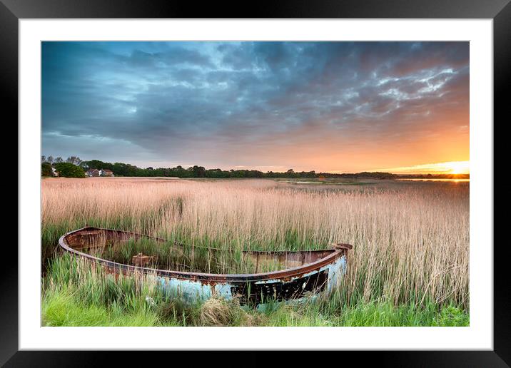 Boat in the Reeds Framed Mounted Print by Helen Hotson