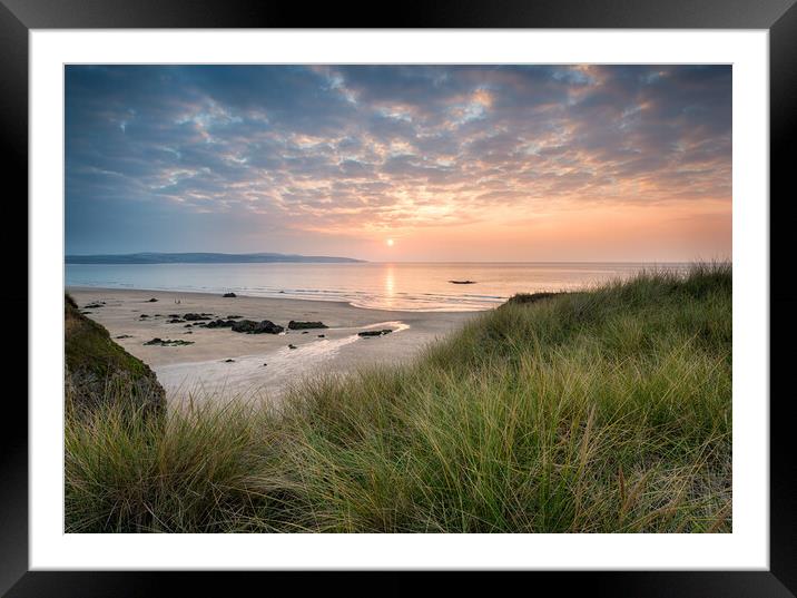 Sunset over Hayle Beach Framed Mounted Print by Helen Hotson