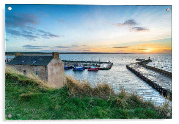 Sunset at Burghead in Scotland Acrylic by Helen Hotson