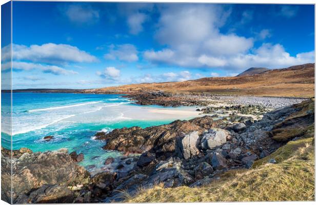 A remote beach at Mealista on the Isle of Lewis Canvas Print by Helen Hotson