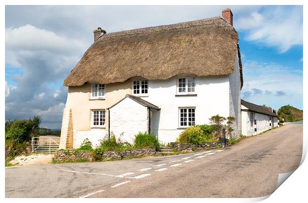 English Thatched Cottage Print by Helen Hotson