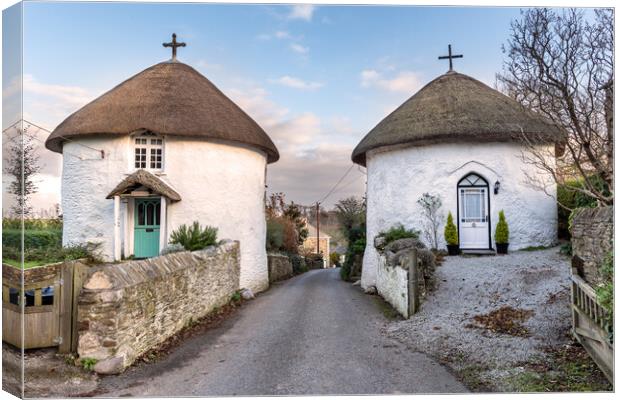 Roundhouses at Veryan in Cornwall Canvas Print by Helen Hotson