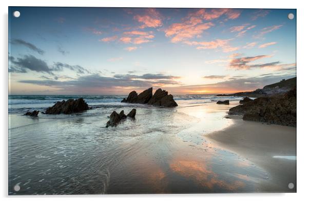 Sunset at Whitsand Bay Acrylic by Helen Hotson