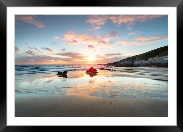 Sunset at Whitsand Bay in Cornwall Framed Mounted Print by Helen Hotson