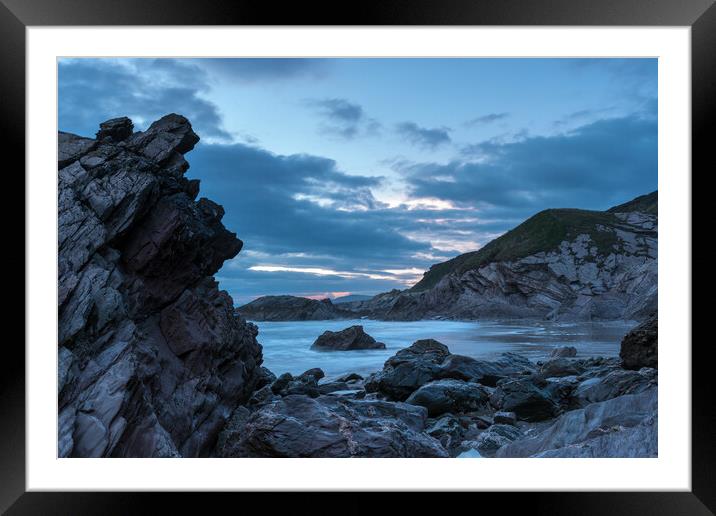 Dusk at Whitsand Bay Framed Mounted Print by Helen Hotson