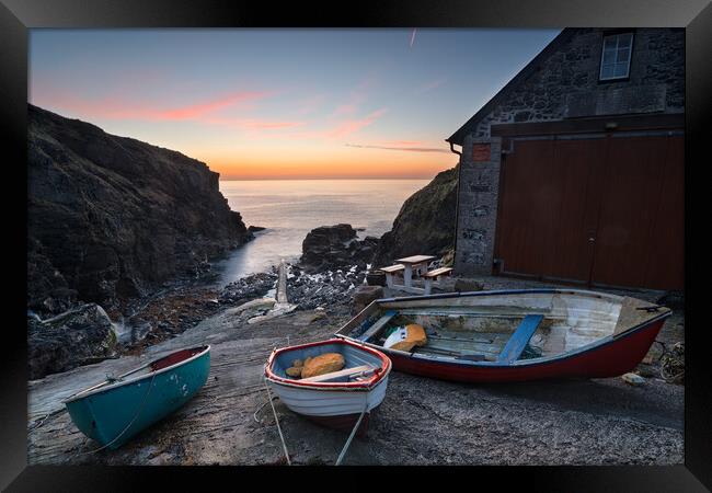 Boats at Church Cove Framed Print by Helen Hotson