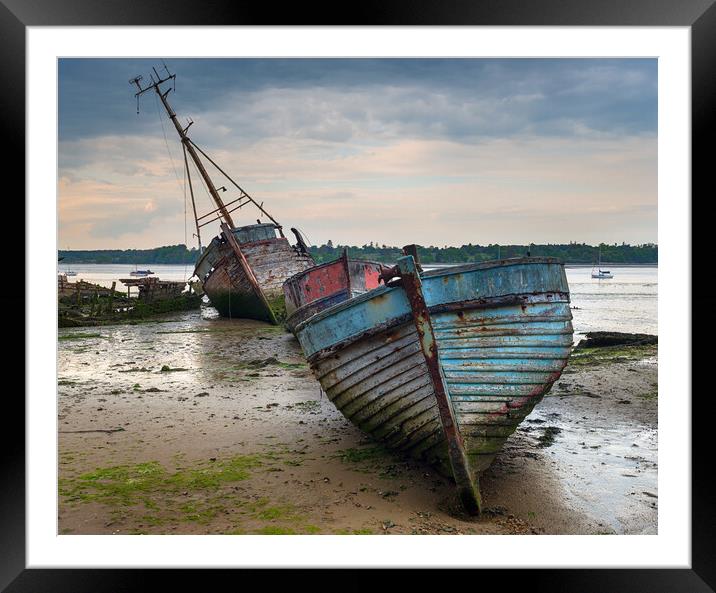 A Boat Graveyard on the River Orwell in Suffolk Framed Mounted Print by Helen Hotson