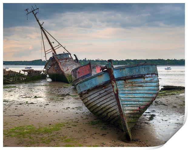 A Boat Graveyard on the River Orwell in Suffolk Print by Helen Hotson