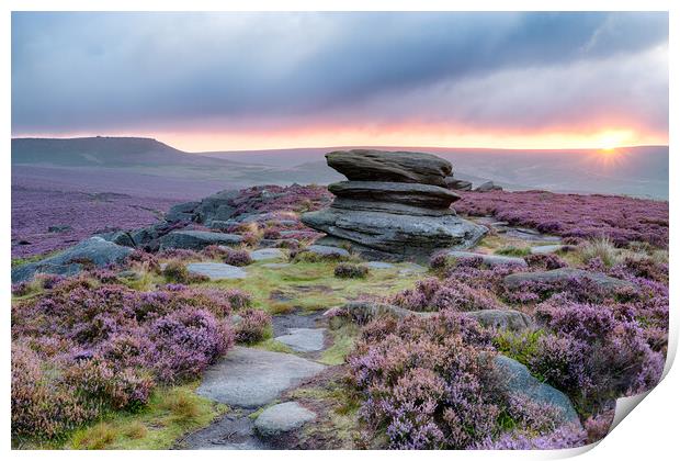 Sunrise at Over Owler Tor Print by Helen Hotson