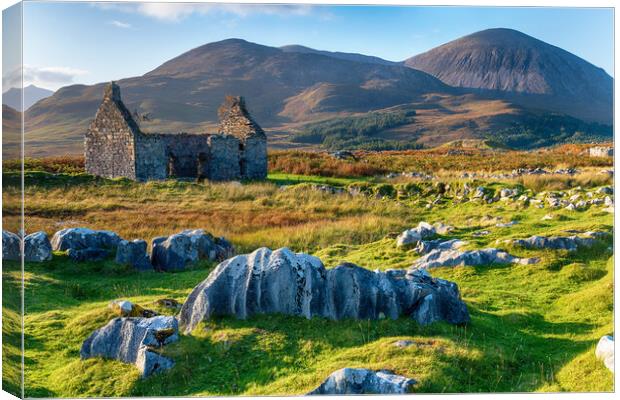 The ruins of the old manse at Kilchrist near Broadford  Canvas Print by Helen Hotson