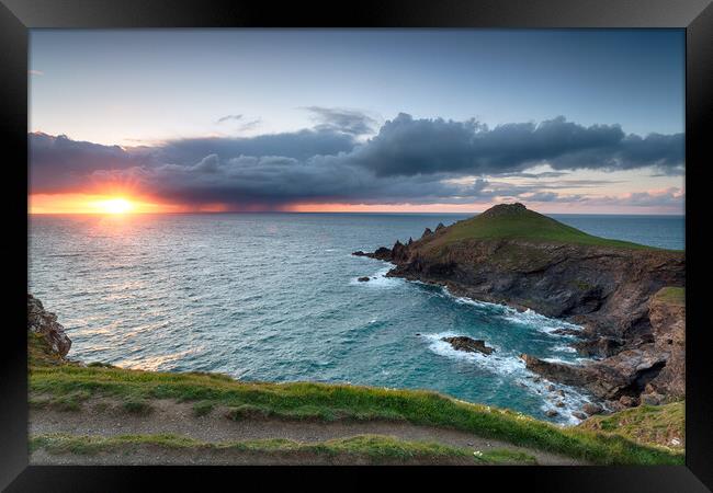 Stormy Sunset over the Rumps Framed Print by Helen Hotson