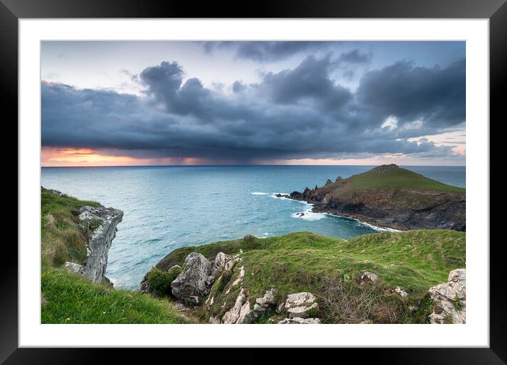 Rain Clouds over the Cornish Coast Framed Mounted Print by Helen Hotson