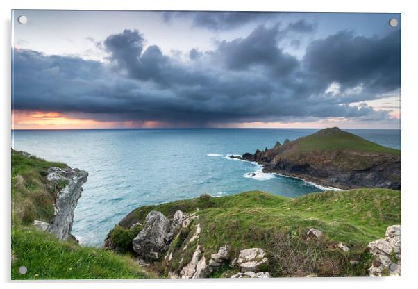 Rain Clouds over the Cornish Coast Acrylic by Helen Hotson