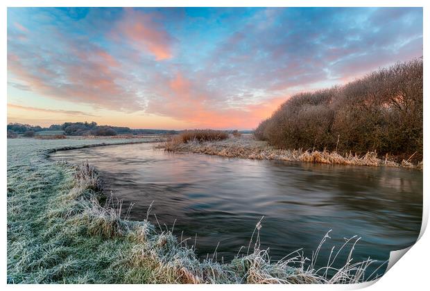 A frosty winter sunrise over the river Frome Print by Helen Hotson