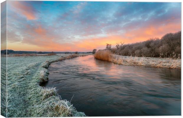 Dramatic winter sunrise over the river Frome Canvas Print by Helen Hotson