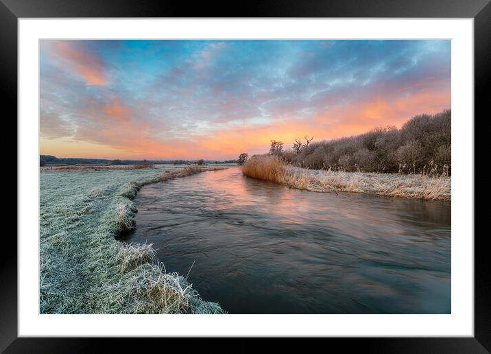 Dramatic winter sunrise over the river Frome Framed Mounted Print by Helen Hotson