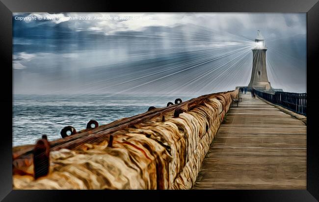 Tynemouth Lighthouse North Pier (Digital Art) Framed Print by Kevin Maughan