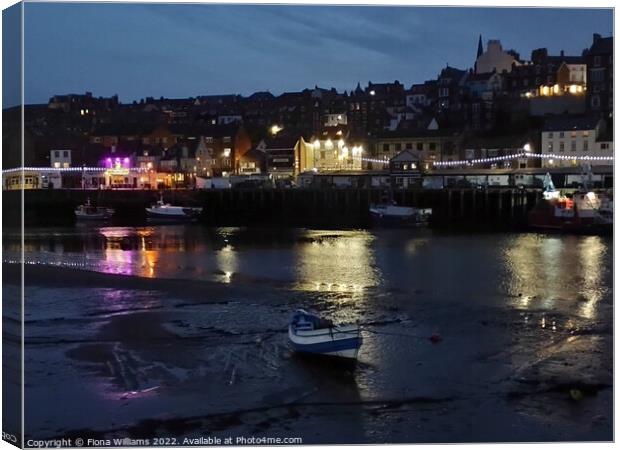 Whitby Harbour At Night Canvas Print by Fiona Williams