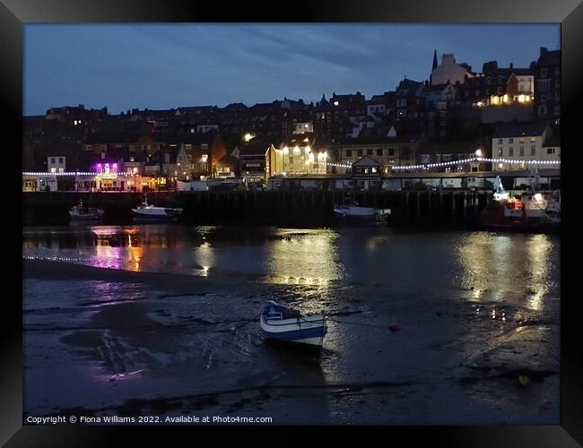 Whitby Harbour At Night Framed Print by Fiona Williams