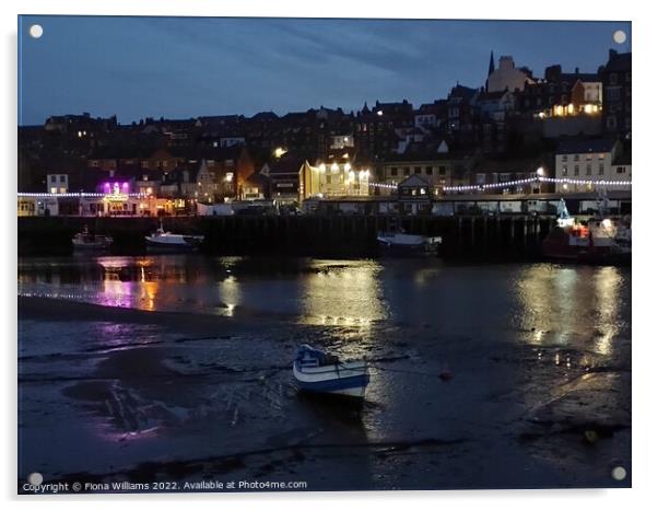 Whitby Harbour At Night Acrylic by Fiona Williams
