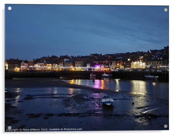 Whitby Harbour at Night Acrylic by Fiona Williams