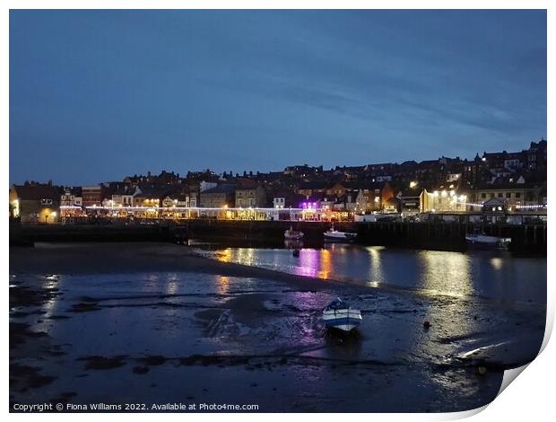 Whitby Harbour at Night Print by Fiona Williams