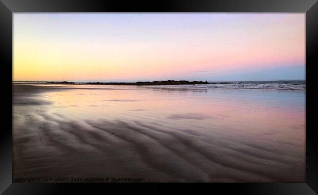 Rainbow Sunset at Low Tide Framed Print by Julie Gresty