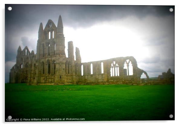 Whitby Abbey ruins on a cloudy day Acrylic by Fiona Williams