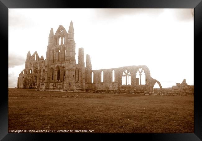 Whitby Abbey ruins in Sepia Framed Print by Fiona Williams