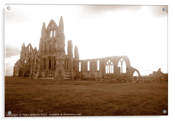 Whitby Abbey ruins in Sepia Acrylic by Fiona Williams