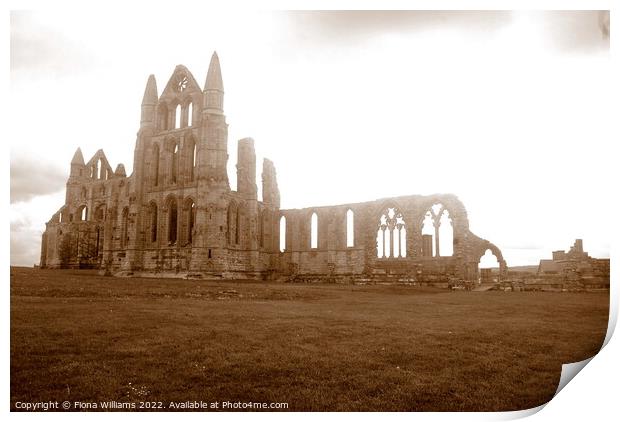 Whitby Abbey ruins in Sepia Print by Fiona Williams