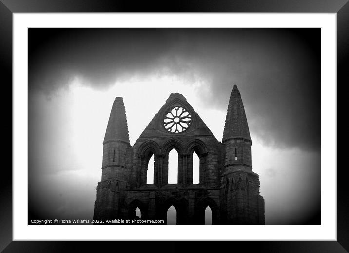 whitby abbey front in black and white Framed Mounted Print by Fiona Williams
