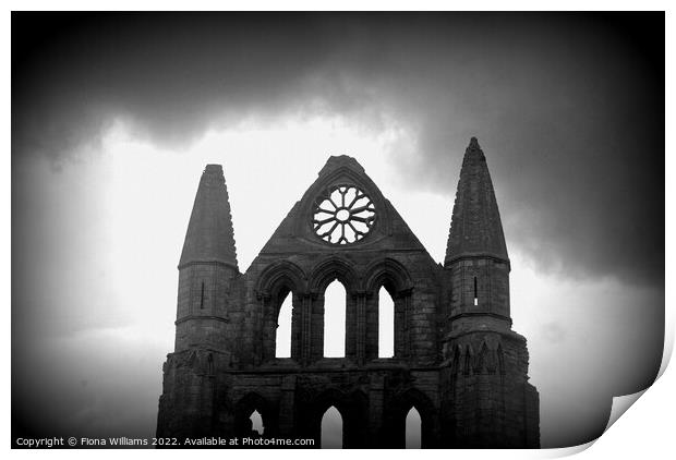 whitby abbey front in black and white Print by Fiona Williams