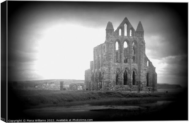 Whitby Abbey in Black and White Canvas Print by Fiona Williams